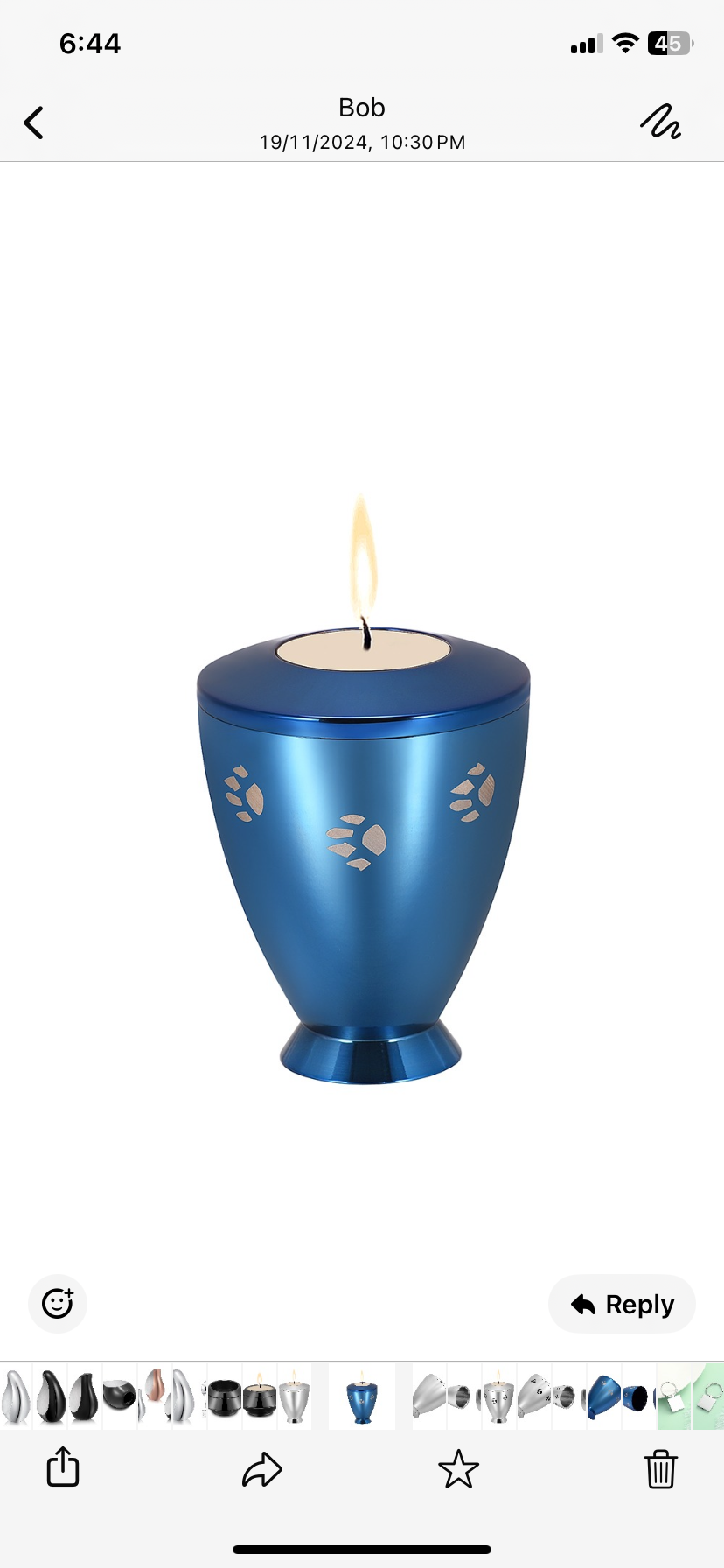 Blue Candlelight Urn