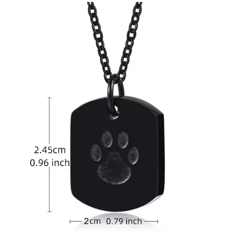 Black Paw Print Neckless which holds ashes