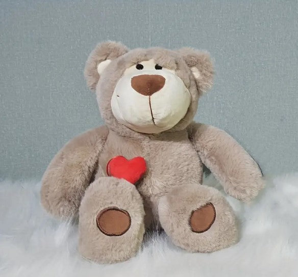 Dark Gray Soft Plush Heart Teddy Bear - With Pets Ashes Inside