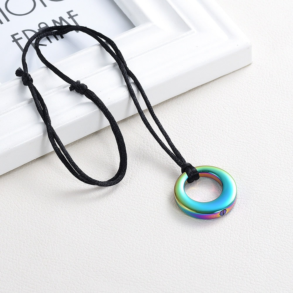 Circle of Life Pet Ashes Pendant - Aqua Rainbow