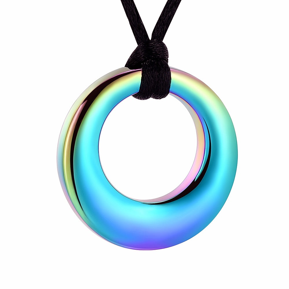 Circle of Life Pet Ashes Pendant - Aqua Rainbow