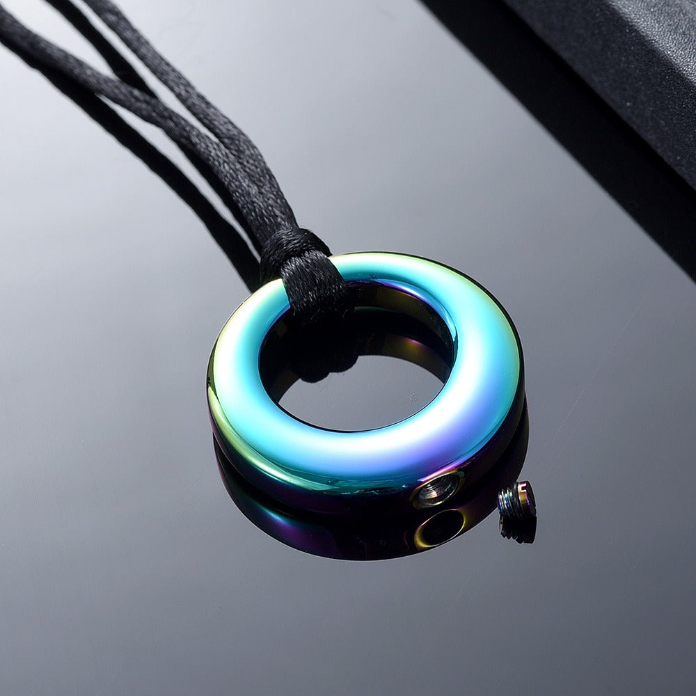 Circle of Life Pet Ashes Pendant - Aqua Rainbow