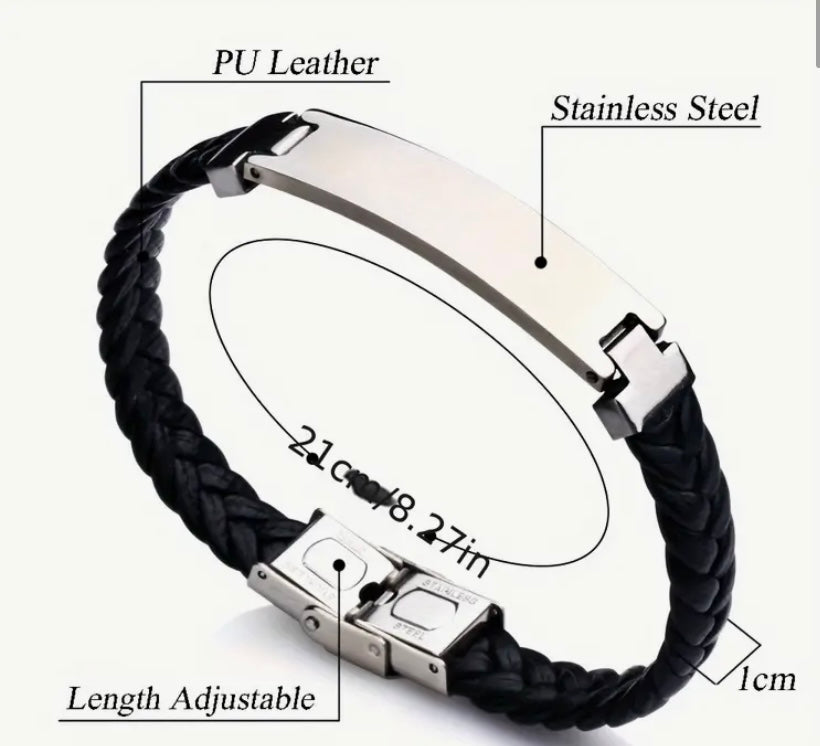 Silver Stylish Stainless Steel Faux Leather Bracelet