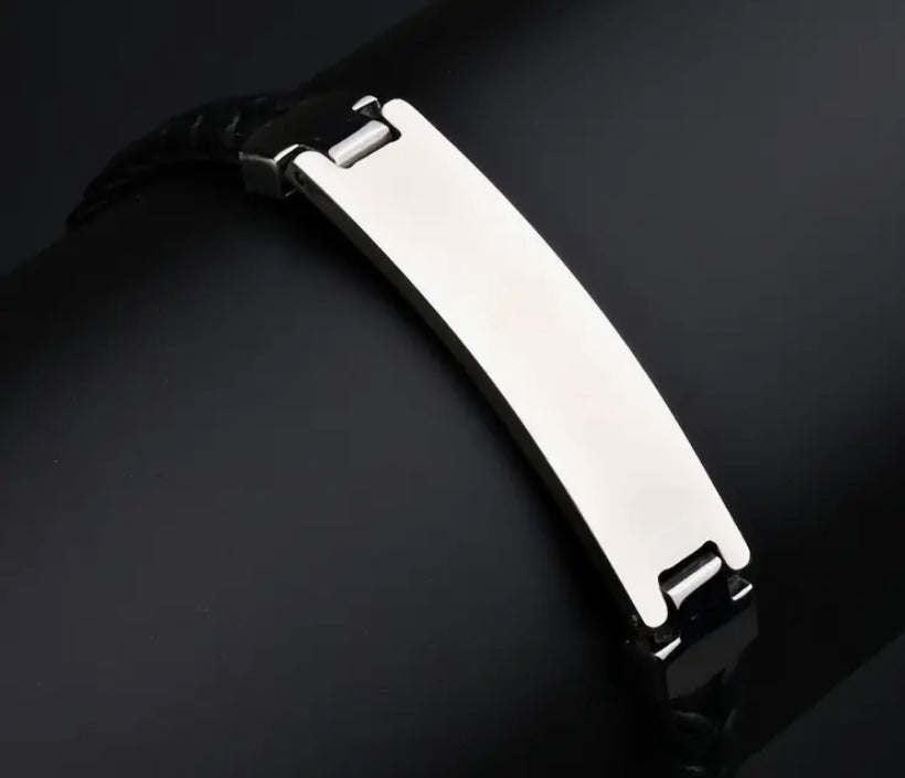 Silver Stylish Stainless Steel Faux Leather Bracelet