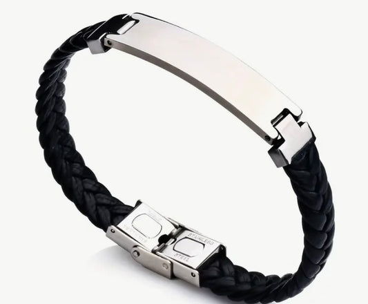 Silver Stylish Stainless Steel Faux Leather Bracelet