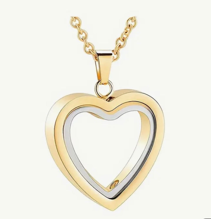 Silver and Gold Love Heart Pendant fill with your pets ashes