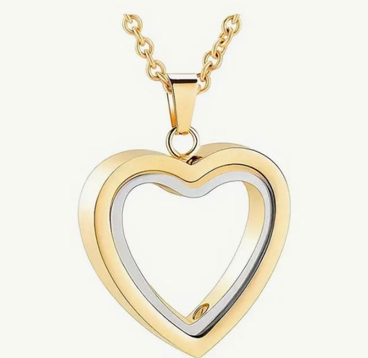 Silver and Gold Love Heart Pendant fill with your pets ashes