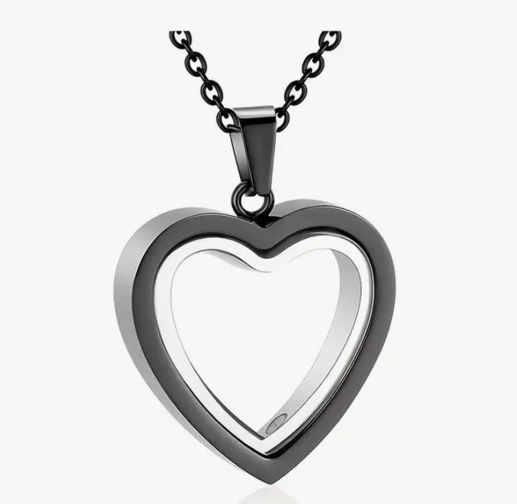 Black and Silver Love Heart Pendant for pet ashes