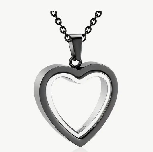 Black and Silver Love Heart Pendant for pet ashes