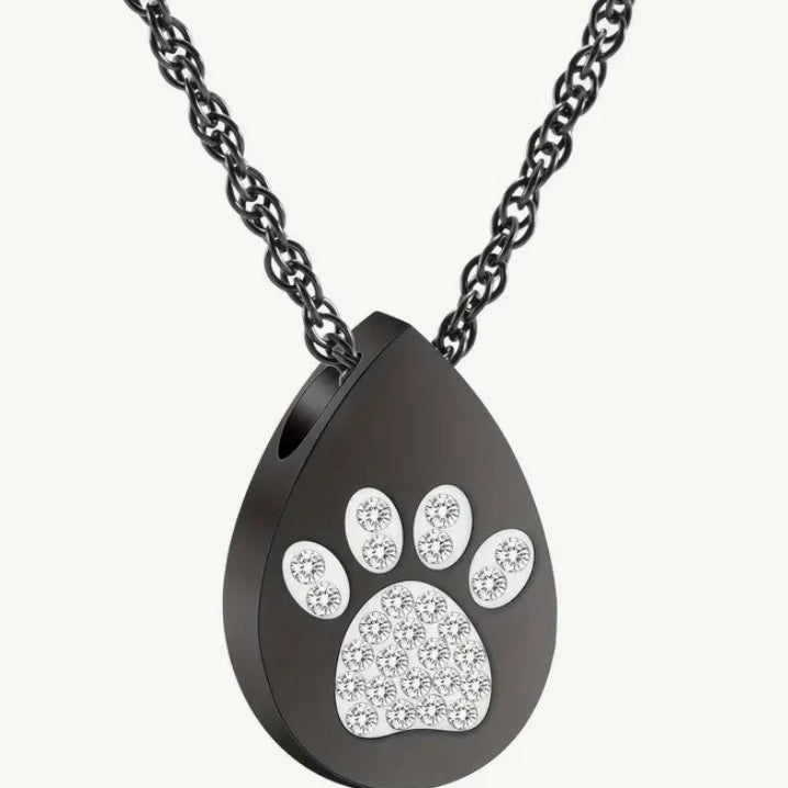 Black Paw Print Pendant to hold ashes