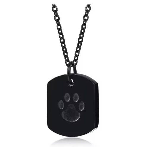 Black Paw Print Neckless which holds ashes