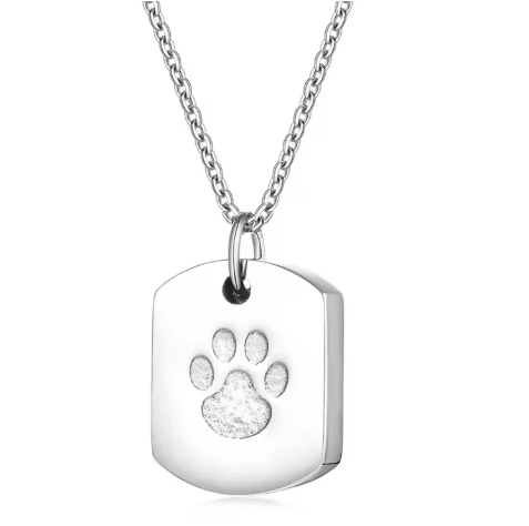Silver Paw Print Neckless which holds ashes