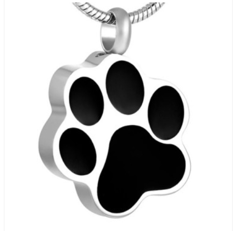 Black and Silver Pawprint - Holds Pet Ashes