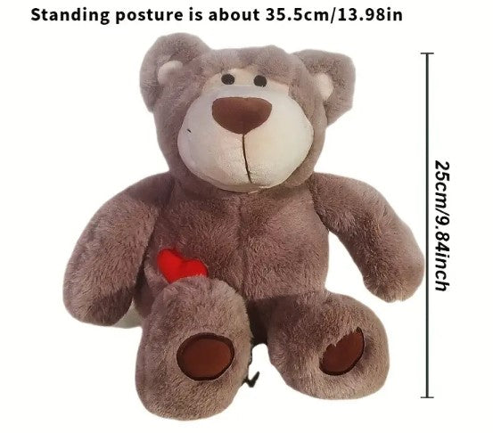 Dark Gray Soft Plush Heart Teddy Bear - With Pets Ashes Inside