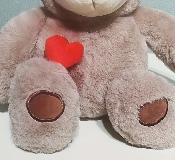 Dark Gray Soft Plush Heart Teddy Bear - With Pets Ashes Inside