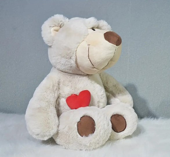 White Soft Plush Heart Teddy Bear - With Pets Ashes Inside