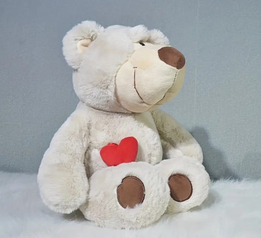 White Soft Plush Heart Teddy Bear - With Pets Ashes Inside